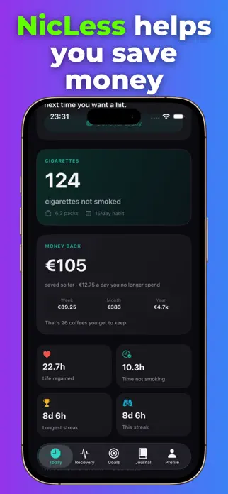 Quit Smoking Tracker - NicLess App Store screenshot 2