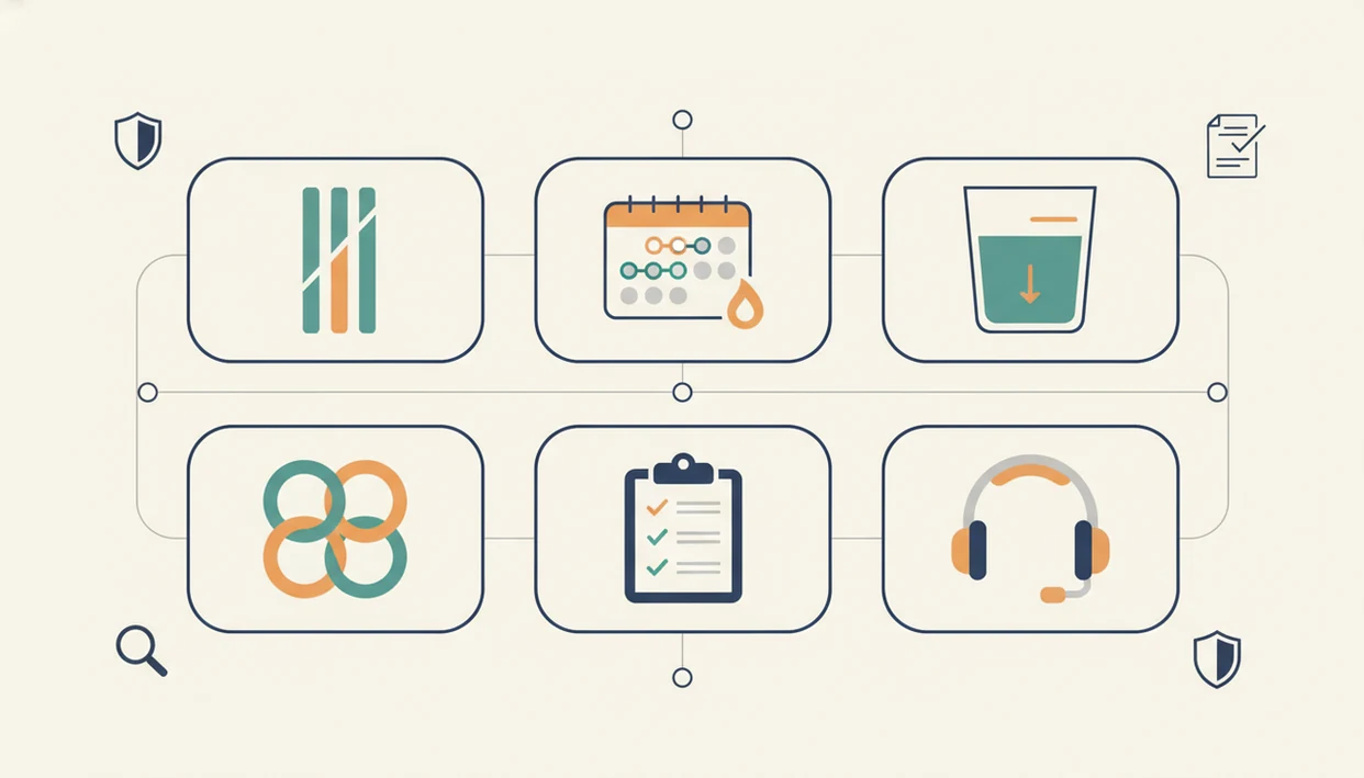 A clean icon-based comparison grid shows different private alcohol app alternative categories.