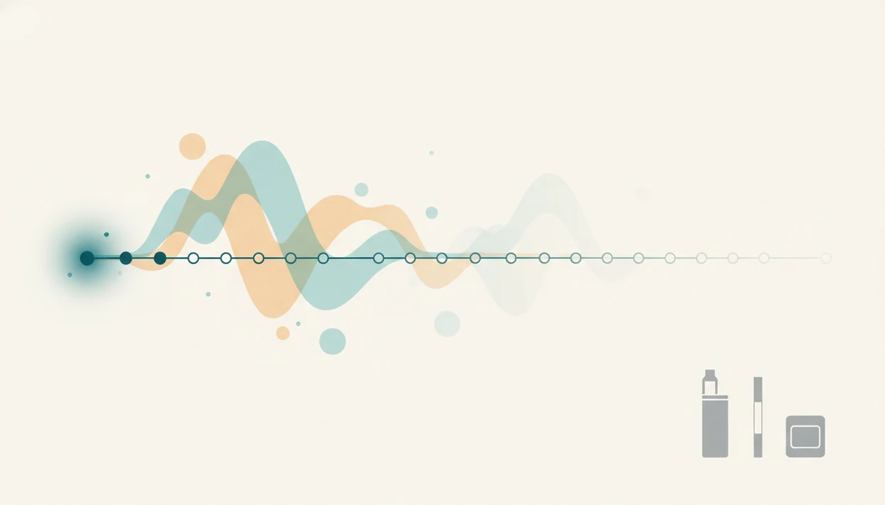 A text-free illustrated timeline shows withdrawal intensity peaking early and fading over time.